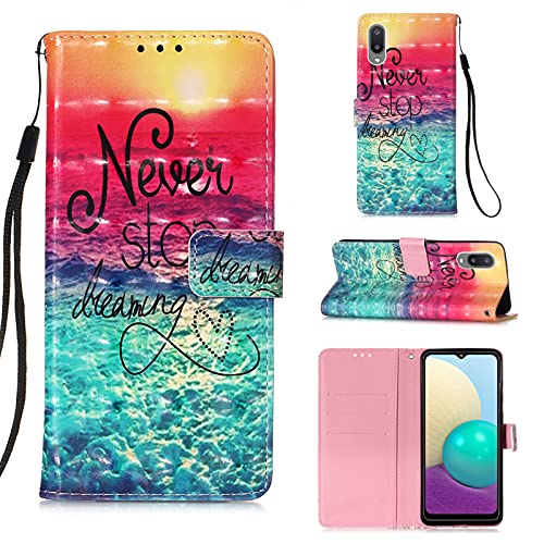 AIFILLE Hülle für Samsung A20e Never Stop Dreaming Glitzer Muster Premium Leder Handyhülle Silikon Back Cover 360 Grad Schutzhülle Standfunktion Handy Hüllen für Samsung Galaxy A20e/A10e 5.8 Zoll von AIFILLE