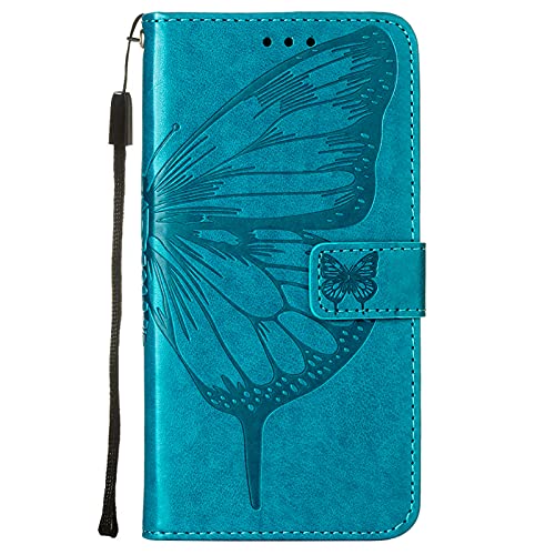 AIFILLE Hülle für iPhone 13 Blau Premium Leder Handyhülle mit Magnetisch Kartenfach Standfunktion Schmetterling Design Flip Klappbare Stoßfeste Tasche Schutzhülle für iPhone 13 6.1 Zoll von AIFILLE
