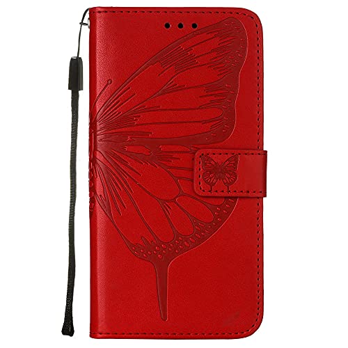 AIFILLE Kompatibel mit Handyhülle iPhone 8 Plus Rot Mädchen Hülle Schmetterling Muster PU Leder Flip Case Magnetisch Lederhülle Klapphülle Silikon TPU Bumper Schutzhülle für iPhone 7 Plus/ 8 Plus von AIFILLE