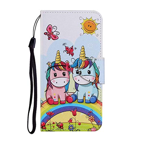 AIFILLE Kompatibel mit Samsung A50 Flip Hülle Rosa Blau Einhorn Muster PU Leder Brieftasche Flip Case Cover und Ultra Thin Silikon Hülle Handyhülle Schutzhülle für Samsung Galaxy A50 2019 6.4 Zoll von AIFILLE