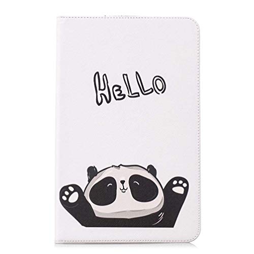 AIFILLE Kompatibel mit Samsung Tab E 2015 9.6 Zoll T560 Hülle Tasche Muster Hello Panda Tier Klapphülle Brieftasche 360 Ganzkörper Schutzhülle Bookstyle Folio Wallet Weiß Case Ständer Lederhülle von AIFILLE