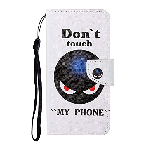 AIFILLE LederHülle Kompatibel mit Samsung A22 5G Weiß Hülle Don't Touch My Phone Muster Premium PU Leder Schutzhülle Flip mit Tasche Brieftasche Magnet Klapphülle Handyhülle für Samsung Galaxy A22 5G von AIFILLE