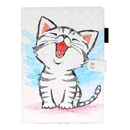 AIFILLE Lederhülle Kompatibel mit iPad 9.7 Zoll 2017/2018 Weiß Leder Hülle für Mädchen Jungs Nette lachende Katze Tiere Muster mit Kreditkarten Geldfächern und Standfunktion Schutzhülle Tablet Hülle von AIFILLE