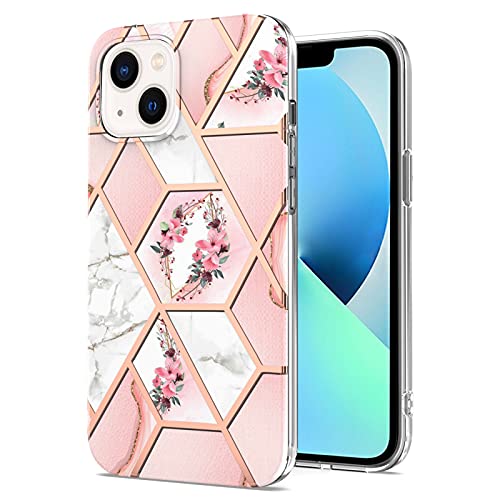 AIFILLE Marmor Rosa Weiß Hülle Kompatibel mit iPhone 13 Mini Blumen Muster Handyhülle Silikon Weich Silikon TPU Case Frauen Mädchen Kratzfest Stoßfest Schutzhülle für iPhone 13 Mini 5.4 Zoll von AIFILLE