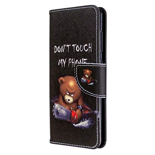 AIFILLE PU Leder Hülle Kompatibel mit Samsung Galaxy A41 2020 Schwarz Handyhülle mit Muster Braunbär Don't Touch My Phone Brieftasche Herren Stoßfest Schutzhülle mit Standfunktion Tier Schutzhülle von AIFILLE