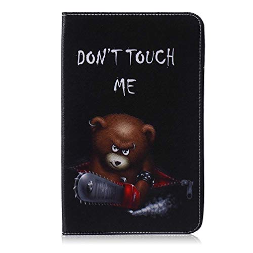 AIFILLE PU Leder Hülle Kompatibel mit Samsung Galaxy Tab E 2015 9.6 T560 Schwarz Tablettasche Muster Braunbär Don't Touch ME Brieftasche Herren Stoßfest Schutzhülle Standfunktion Tier Schutzhülle von AIFILLE