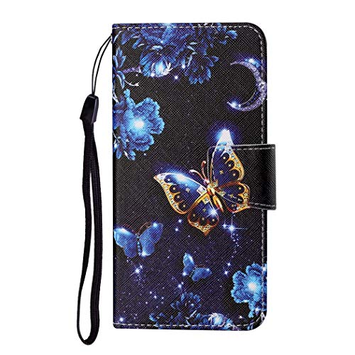 AIFILLE Premium PU Leder Hülle für Samsung Galaxy A40 Klappbar Schutzhülle Tasche Handyhülle mit Magnetisch Kartenfach und Standfunktion Klapphülle für Samsung A40, Schmetterlings Gold Blumen Blau von AIFILLE