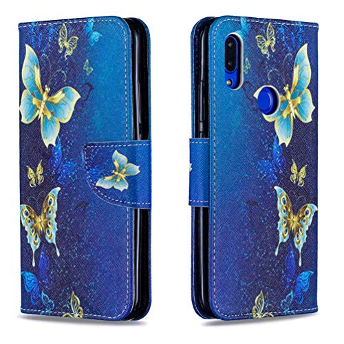 AIFILLE Schutzhülle Holster Hülle für Huawei Y6 2019 Blau Oder Schmetterlinge Muster Flip Brieftasche Lederhüllen Kompatibel mit Huawei Y6 2019 6.09 Zoll Premium Leder PU Silikon Tasche Handyhülle von AIFILLE