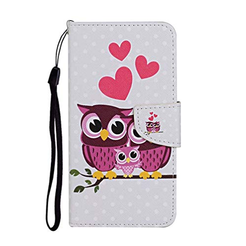 AIFILLE Weiß Handyhülle für Samsung Galaxy A20 Mädchen Jungen Muster Tier Eule Familie PU Leder Geldbörse Flip Case Notebook Design mit Magnetverschluss Kredit Kartenschlitze Stand Handy Lederhülle von AIFILLE