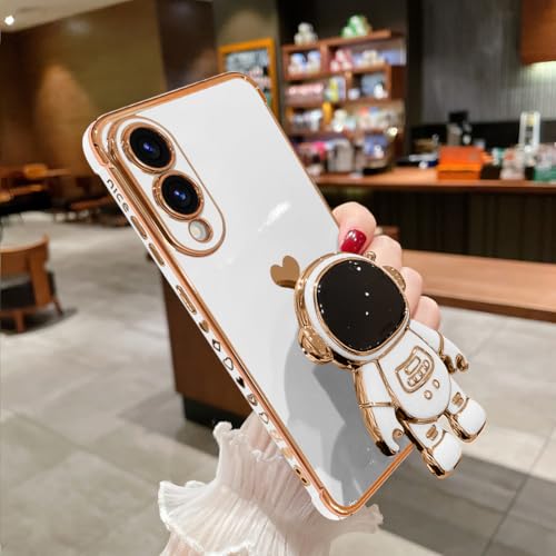 AIGOMARA Astronauten-Schutzhülle für Samsung Galaxy S25 Edge, 6D-Plating Astronaut versteckter Ständer für Damen, Mädchen, faltbare Halterung, Ständer, weiches TPU, stoßfest, Stoßstange, Handyhülle von AIGOMARA