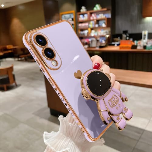 AIGOMARA Astronauten-Schutzhülle für Samsung Galaxy S25 Edge, 6D-Plating Astronaut versteckter Ständer für Damen, Mädchen, faltbare Halterung, Ständer, weiches TPU, stoßfest, Stoßstange, Handyhülle von AIGOMARA