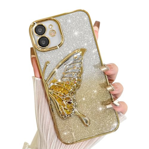 AIGOMARA Glitzer Hülle für iPhone 12 Hülle, 3D Schmetterling Dreidimensional Handyhülle mit funkelnder Treibsand, Bling Farbverlauf Karte, Kameraschutz Transparent Schutzhülle für Frauen, Gold AIGOMARA Glitzer Hülle für iPhone 12 Hülle, 3D Schmetterling Dreidimensional Handyhülle mit funkelnder Treibsand, Bling Farbverlauf Karte, Kameraschutz Transparent Schutzhülle für Frauen, Gold von AIGOMARA