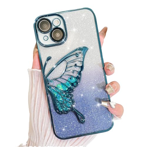 AIGOMARA Hülle Glitzer für iPhone 14, Handyhülle 3D Schmetterling Muster, Flüssig Treibsand, Schutzhülle Kameraschutz, Dünn Aesthetic Silikon Bumper Stoßfeste TPU Case, Mädchen Frauen, Blau AIGOMARA Hülle Glitzer für iPhone 14, Handyhülle 3D Schmetterling Muster, Flüssig Treibsand, Schutzhülle Kameraschutz, Dünn Aesthetic Silikon Bumper Stoßfeste TPU Case, Mädchen Frauen, Blau von AIGOMARA
