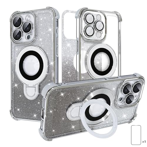AIGOMARA Glitzer Ständer Hülle für iPhone 15 Pro Max, Handyhülle mit Magnetisch Metall Ring, Bling Transparent Clear Schutzhülle, Kameraschutz Stoßfest Stoßstange, TPU, Silber AIGOMARA Glitzer Ständer Hülle für iPhone 15 Pro Max, Handyhülle mit Magnetisch Metall Ring, Bling Transparent Clear Schutzhülle, Kameraschutz Stoßfest Stoßstange, TPU, Silber von AIGOMARA