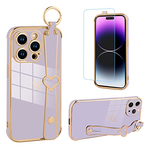 AIGOMARA Hülle Kompatibel mit iPhone 14 Pro Max, Süße Herz Muster Handyhülle Luxuriös Galvanisierte Weich TPU Armband Ständer Halter, Kratzfest Stoßfest Schutzhülle Violett AIGOMARA Hülle Kompatibel mit iPhone 14 Pro Max, Süße Herz Muster Handyhülle Luxuriös Galvanisierte Weich TPU Armband Ständer Halter, Kratzfest Stoßfest Schutzhülle Violett von AIGOMARA