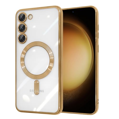 AIGOMARA Magnetisch Hülle für Samsung Galaxy S23 Plus Transparent Handyhülle Kompatibel mit Magsafe Kamera Linse Schutz Ränder Farbige Galvanisiertes Silikon Slim Stoßfest Frauen Gold AIGOMARA Magnetisch Hülle für Samsung Galaxy S23 Plus Transparent Handyhülle Kompatibel mit Magsafe Kamera Linse Schutz Ränder Farbige Galvanisiertes Silikon Slim Stoßfest Frauen Gold von AIGOMARA