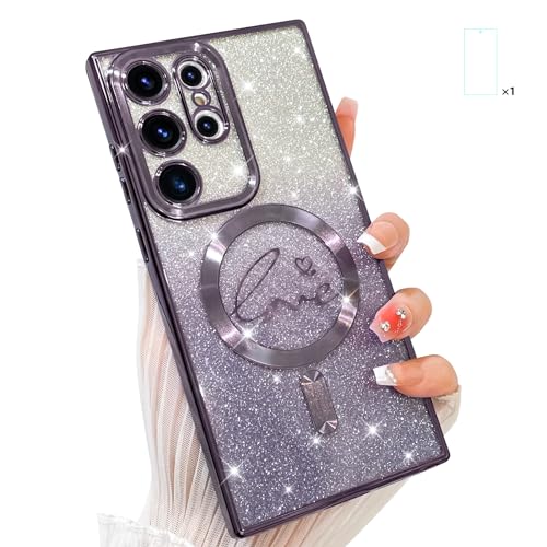 AIGOMARA Magnetisch Hülle für Samsung Galaxy S23 Ultra Kompatibel mit Magsafe, Glitzer Handyhülle mit Love Herz Muster,Bling Farbverlauf Karte,Kameraschutz Schutzhülle für Frauen Mädchen,TPU,Lila AIGOMARA Magnetisch Hülle für Samsung Galaxy S23 Ultra Kompatibel mit Magsafe, Glitzer Handyhülle mit Love Herz Muster,Bling Farbverlauf Karte,Kameraschutz Schutzhülle für Frauen Mädchen,TPU,Lila von AIGOMARA