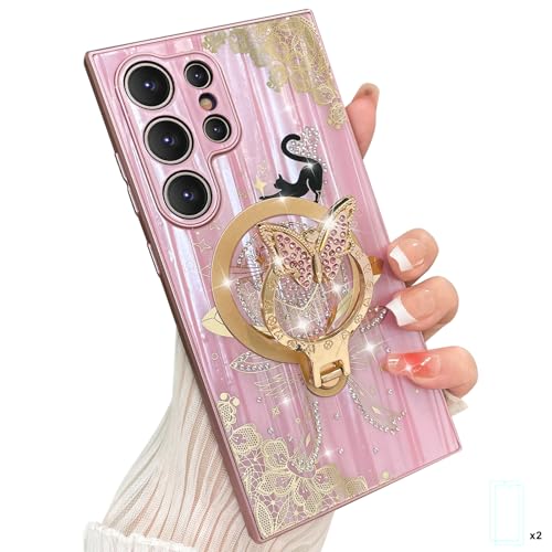 AIGOMARA Magnetisch Hülle für Samsung Galaxy S24 Ultra, Glitzer Ständer Bling Schmetterling Katze Diamant Design Handyhülle mit Butterfly Ring, Perlmutt Muschel Muster Schutzhülle, Stoßfänger TPU Rosa AIGOMARA Magnetisch Hülle für Samsung Galaxy S24 Ultra, Glitzer Ständer Bling Schmetterling Katze Diamant Design Handyhülle mit Butterfly Ring, Perlmutt Muschel Muster Schutzhülle, Stoßfänger TPU Rosa von AIGOMARA