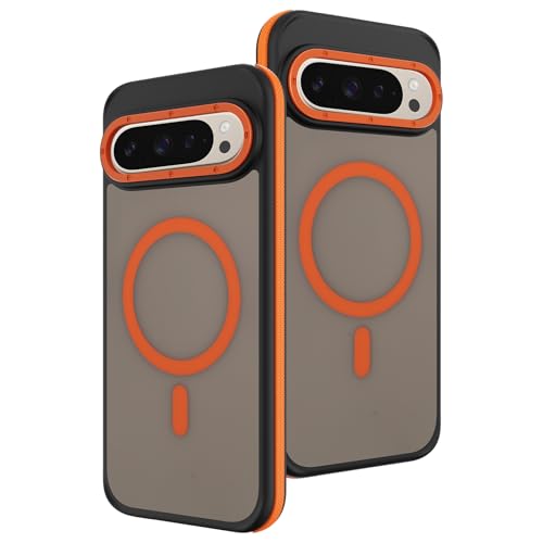 AIGOMARA Magnetisch für Google Pixel 9 Pro XL Hülle, [Kompatibel mit Magsafe] [Schutz in Militärqualität] Schlanke, stoßfeste, durchscheinende matte Schutzhülle für Pixel 9 Pro XL, Schwarz/Orange von AIGOMARA