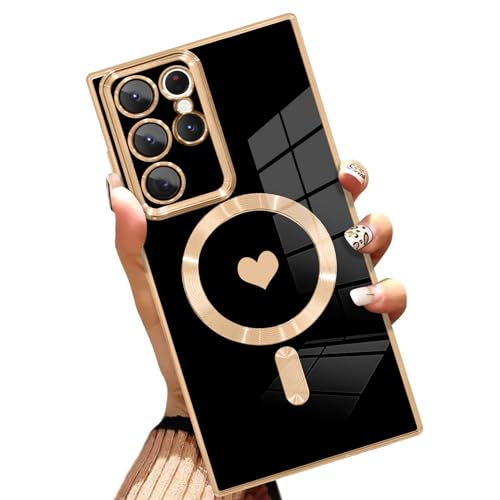 AIGOMARA Magnetische Schutzhülle für Samsung Galaxy S22 Ultra, kompatibel mit kabellosem Laden, Herz-Design, weiches TPU, galvanisiert, kratzfest, stoßfest, für Damen, Schwarz AIGOMARA Magnetische Schutzhülle für Samsung Galaxy S22 Ultra, kompatibel mit kabellosem Laden, Herz-Design, weiches TPU, galvanisiert, kratzfest, stoßfest, für Damen, Schwarz von AIGOMARA