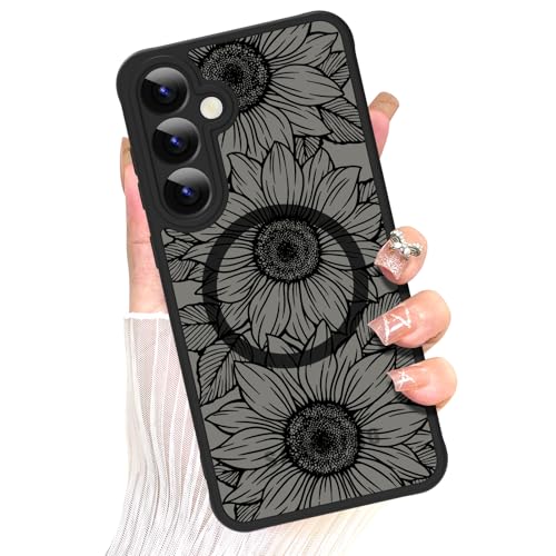 AIGOMARA Magnetische Hülle für Samsung Galaxy S24 FE 6,7 Zoll [Kompatibel mit Magsafe] Schwarz Süße Blätter Blume Slim Fit Design Cover für Frauen Mädchen Weiche TPU Schutzhülle für Galaxy S24 FE, von AIGOMARA