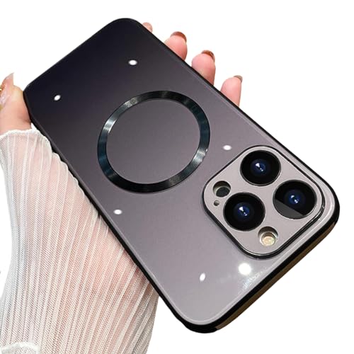AIGOMARA Magnetische Hülle für iPhone 14 Pro kompatibel mit MagSafe Kabelloses Farbverlauf Glas Rückabdeckung, Kameraobjektivschutz, Stoßstange Stoßfest Schlank für Damen und Herren, TPU, Schwarz von AIGOMARA