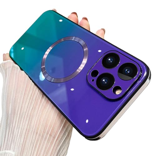 AIGOMARA Magnetische Hülle für iPhone 14 Pro kompatibel mit MagSafe Kabelloses Farbverlauf Glas Rückabdeckung, Kameraobjektivschutz, Stoßstange Stoßfest Schlank für Damen und Herren, TPU, Lila von AIGOMARA