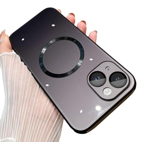 AIGOMARA Magnetische Hülle für iPhone 15 Kompatibel mit MagSafe Kabelloses Farbverlauf Glas Rückabdeckung, Kameraobjektivschutz, Stoßstange Stoßfest Schlank für Damen und Herren, TPU, Schwarz von AIGOMARA