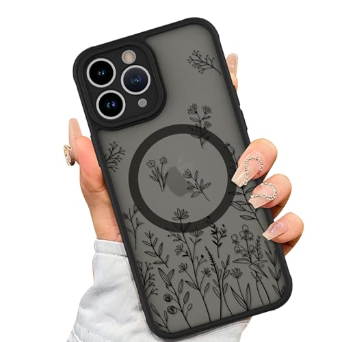 AIGOMARA Magnetische Schutzhülle für iPhone 11 Pro Max [kompatibel mit MagSafe] Niedliche schwarze Blumen-Schutzhülle für Frauen und Mädchen, weiches TPU-Stoßdämpfer, harte Rückseite aus Polycarbonat, von AIGOMARA
