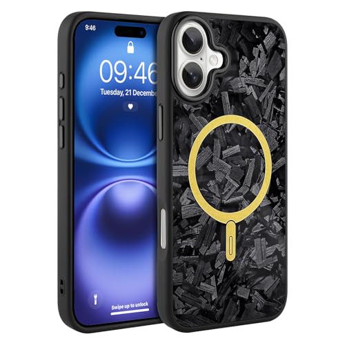 AIGOMARA Magnetische Schutzhülle für iPhone 16, geschmiedete Kohlefaser, kompatibel mit Magsafe, glänzende, schlanke, harte Rückseite aus Polycarbonat, weiche TPU-Stoßdämpfer, stoßfest, Schwarz AIGOMARA Magnetische Schutzhülle für iPhone 16, geschmiedete Kohlefaser, kompatibel mit Magsafe, glänzende, schlanke, harte Rückseite aus Polycarbonat, weiche TPU-Stoßdämpfer, stoßfest, Schwarz von AIGOMARA