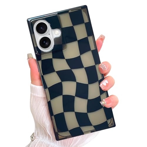 AIGOMARA Rechteckige karierte Handyhülle für iPhone 16 mit Displayschutzfolie für Damen und Herren, süßes schwarzes Schachbrettmuster, ästhetisches Karomuster, harte Rückseite aus Polycarbonat AIGOMARA Rechteckige karierte Handyhülle für iPhone 16 mit Displayschutzfolie für Damen und Herren, süßes schwarzes Schachbrettmuster, ästhetisches Karomuster, harte Rückseite aus Polycarbonat von AIGOMARA