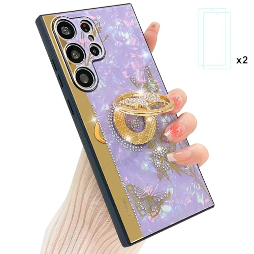 AIGOMARA Samsung Galaxy S23 Ultra Glitzer Ständer Hülle, Cute Schmetterling Bling Diamant Design Handyhülle mit Butterfly Ring, Marmor Perlmutt Muschel Blumen Muster Schutzhülle,TPU Stoßfänger, Lila AIGOMARA Samsung Galaxy S23 Ultra Glitzer Ständer Hülle, Cute Schmetterling Bling Diamant Design Handyhülle mit Butterfly Ring, Marmor Perlmutt Muschel Blumen Muster Schutzhülle,TPU Stoßfänger, Lila von AIGOMARA