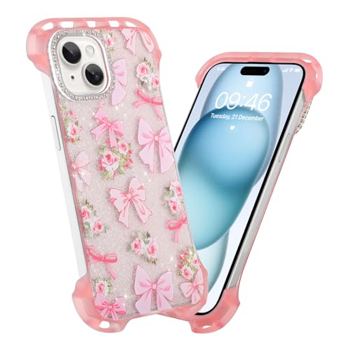 AIGOMARA Schlanke rahmenlose Schutzhülle für iPhone 15, süßes Schleifen-Design, Rosen-Design, transparent, Glitzer, für Frauen und Mädchen, ultradünne, minimalistische, randlose, harte AIGOMARA Schlanke rahmenlose Schutzhülle für iPhone 15, süßes Schleifen-Design, Rosen-Design, transparent, Glitzer, für Frauen und Mädchen, ultradünne, minimalistische, randlose, harte von AIGOMARA