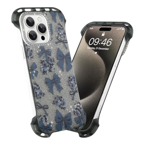 AIGOMARA Schlanke rahmenlose Schutzhülle für iPhone 15 Pro Max, süßes Schleifen-Rosen-Design, klare Glitzer-Handyhülle für Frauen und Mädchen, ultradünne, minimalistische, randlose, harte AIGOMARA Schlanke rahmenlose Schutzhülle für iPhone 15 Pro Max, süßes Schleifen-Rosen-Design, klare Glitzer-Handyhülle für Frauen und Mädchen, ultradünne, minimalistische, randlose, harte von AIGOMARA