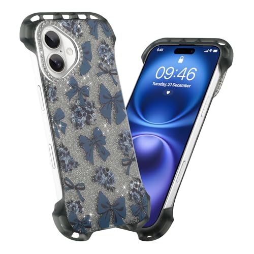 AIGOMARA Schlanke rahmenlose Schutzhülle für iPhone 16, süßes Schleifen-Design, Rosen-Design, transparent, Glitzer, Handyhülle für Frauen und Mädchen, ultradünne, minimalistische, randlose, harte AIGOMARA Schlanke rahmenlose Schutzhülle für iPhone 16, süßes Schleifen-Design, Rosen-Design, transparent, Glitzer, Handyhülle für Frauen und Mädchen, ultradünne, minimalistische, randlose, harte von AIGOMARA