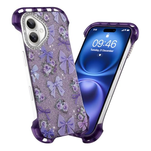 AIGOMARA Schlanke rahmenlose Schutzhülle für iPhone 16, süßes Schleifen-Design, Rosen-Design, transparent, Glitzer, Handyhülle für Frauen und Mädchen, ultradünne, minimalistische, randlose, harte AIGOMARA Schlanke rahmenlose Schutzhülle für iPhone 16, süßes Schleifen-Design, Rosen-Design, transparent, Glitzer, Handyhülle für Frauen und Mädchen, ultradünne, minimalistische, randlose, harte von AIGOMARA