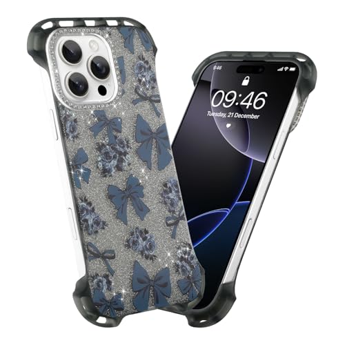 AIGOMARA Schlanke rahmenlose Schutzhülle für iPhone 16 Pro, süßes Schleifen-Design, Rosen-Design, transparent, Glitzer, Handyhülle für Frauen und Mädchen, ultradünne, minimalistische, randlose, harte von AIGOMARA