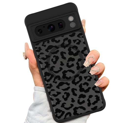AIGOMARA Schutzhülle für Google Pixel 8 Pro [kompatibel mit MagSafe], schwarzes Leopardenmuster, für Damen, Mädchen, Herren, weicher TPU-Stoßdämpfer, harte Rückseite aus Polycarbonat, stoßfest, von AIGOMARA