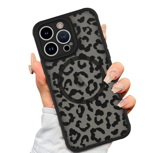 AIGOMARA Schutzhülle für Phone 15 Pro [kompatibel mit MagSafe] Schwarz Leopardenmuster Design Hülle für Frauen Mädchen Männer Weiche TPU Bumper Hard PC Rückseite Anti-Fall Stoßfest Schutzhülle Slim von AIGOMARA
