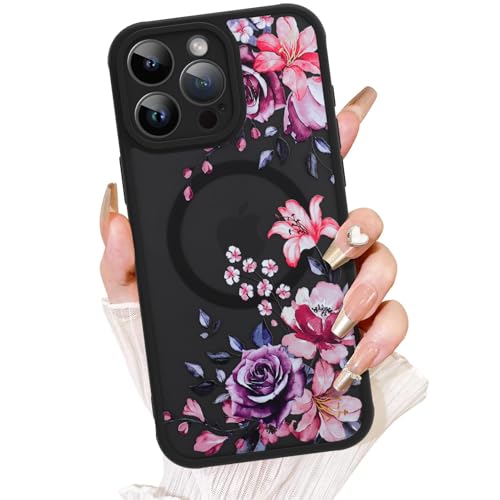 AIGOMARA Schutzhülle für iPhone 12 Pro Max, kompatibel mit MagSafe, niedliche Rosen-Lilien-Blume mit halbtransparenter, mattierter Handyhülle für Damen, weiches TPU und Polycarbonat, schlanke von AIGOMARA