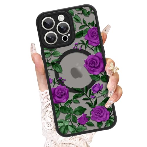 AIGOMARA Schutzhülle für iPhone 13 Pro Max, kompatibel mit MagSafe, niedliches Rosenmuster mit halbtransparentem, mattiertem Handyhülle, weiches TPU und Polycarbonat-Rückseite, schlanke Handyhülle von AIGOMARA