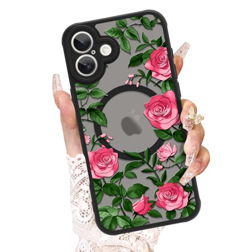 AIGOMARA Schutzhülle für iPhone 16 Plus, kompatibel mit MagSafe, niedliches Rosenmuster mit halbtransparentem, mattiertem Handyhülle, weiches TPU und Polycarbonat, schlanke Handyhülle, Rosa AIGOMARA Schutzhülle für iPhone 16 Plus, kompatibel mit MagSafe, niedliches Rosenmuster mit halbtransparentem, mattiertem Handyhülle, weiches TPU und Polycarbonat, schlanke Handyhülle, Rosa von AIGOMARA