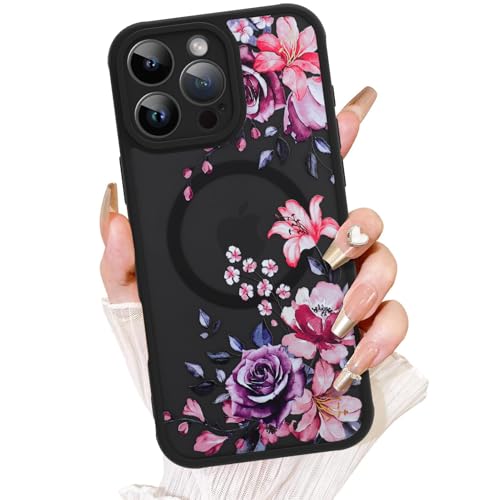 AIGOMARA Schutzhülle für iPhone 16 Pro Max, kompatibel mit MagSafe, niedliche Rosen-Lilien-Blume mit halbtransparenter, mattierter Handyhülle für Damen, weiches TPU und Polycarbonat, schlanke von AIGOMARA