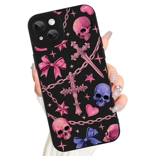 AIGOMARA Totenkopf-Schutzhülle für iPhone 15 Plus, ästhetische Gothic-Kokette-Skelett-Muster, Silikon-Handyhülle, schlank, weich, TPU-Kameraschutz, stoßfest, für Damen und Herren AIGOMARA Totenkopf-Schutzhülle für iPhone 15 Plus, ästhetische Gothic-Kokette-Skelett-Muster, Silikon-Handyhülle, schlank, weich, TPU-Kameraschutz, stoßfest, für Damen und Herren von AIGOMARA