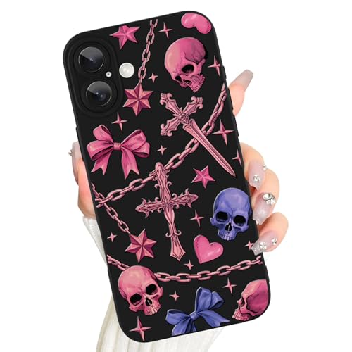 AIGOMARA Totenkopf-Schutzhülle für iPhone 16, ästhetische Gothic-Kokette, Skelett-Muster, Silikon, schlank, weich, TPU-Kameraschutz, stoßfest, für Damen und Herren AIGOMARA Totenkopf-Schutzhülle für iPhone 16, ästhetische Gothic-Kokette, Skelett-Muster, Silikon, schlank, weich, TPU-Kameraschutz, stoßfest, für Damen und Herren von AIGOMARA