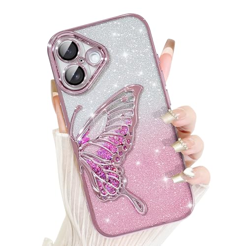 AIGOMARA für iPhone 16 Hülle Glitzer, Handyhülle 3D Schmetterling Muster, Flüssig Treibsand, Schutzhülle Kameraschutz, Dünn Aesthetic Silikon Bumper Stoßfeste TPU Case, Mädchen Frauen, Rosa AIGOMARA für iPhone 16 Hülle Glitzer, Handyhülle 3D Schmetterling Muster, Flüssig Treibsand, Schutzhülle Kameraschutz, Dünn Aesthetic Silikon Bumper Stoßfeste TPU Case, Mädchen Frauen, Rosa von AIGOMARA