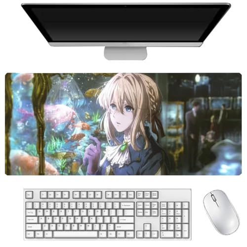 AIGOUT Großes Gaming-Mauspad, Anime-Violett, Evergarden, Mauspad für PC, Tastatur, Laptop, Schreibtischunterlage, rutschfeste Gummiunterseite, Mauspad (Typ 13, 40 x 90 cm) von AIGOUT