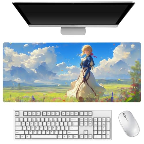 AIGOUT Großes Gaming-Mauspad, Anime-Violett, Evergarden, Mauspad für PC, Tastatur, Laptop, Schreibtischunterlage, rutschfeste Gummiunterseite, Mauspad (Typ 15, 40 x 90 cm) von AIGOUT