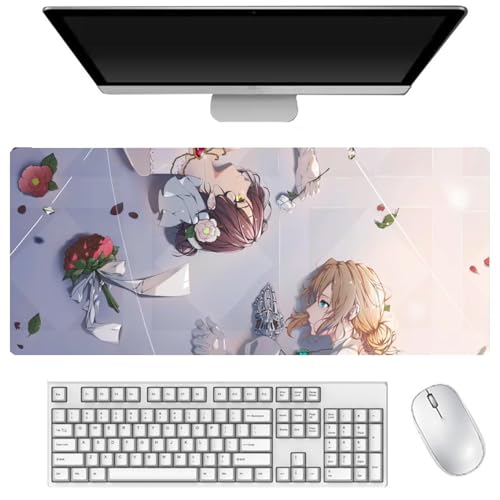 AIGOUT Großes Gaming-Mauspad, Anime-Violett, Evergarden, Mauspad für PC, Tastatur, Laptop, Schreibtischunterlage, rutschfeste Gummiunterseite, Mauspad (Typ 2, 40 x 90 cm) von AIGOUT