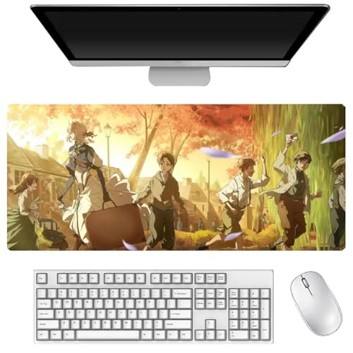 AIGOUT Großes Gaming-Mauspad, Anime-Violett, Evergarden, Mauspad für PC, Tastatur, Laptop, Schreibtischunterlage, rutschfeste Gummiunterseite, Mauspad (Typ 9, 40 x 90 cm) von AIGOUT